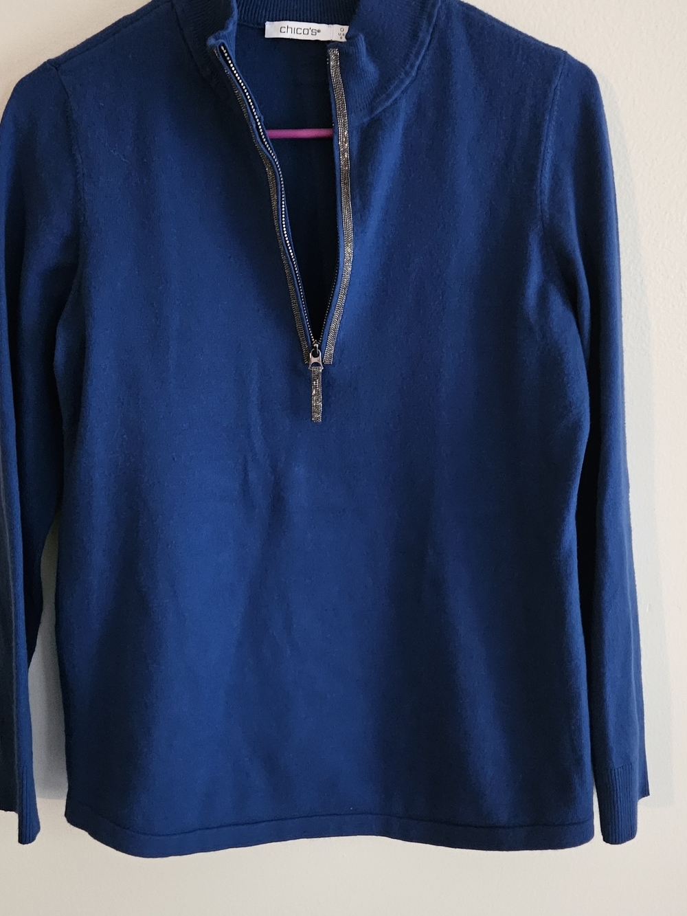 Chico's Deep Blue Half-Zip Turtleneck Sweater. Cashmere Blend